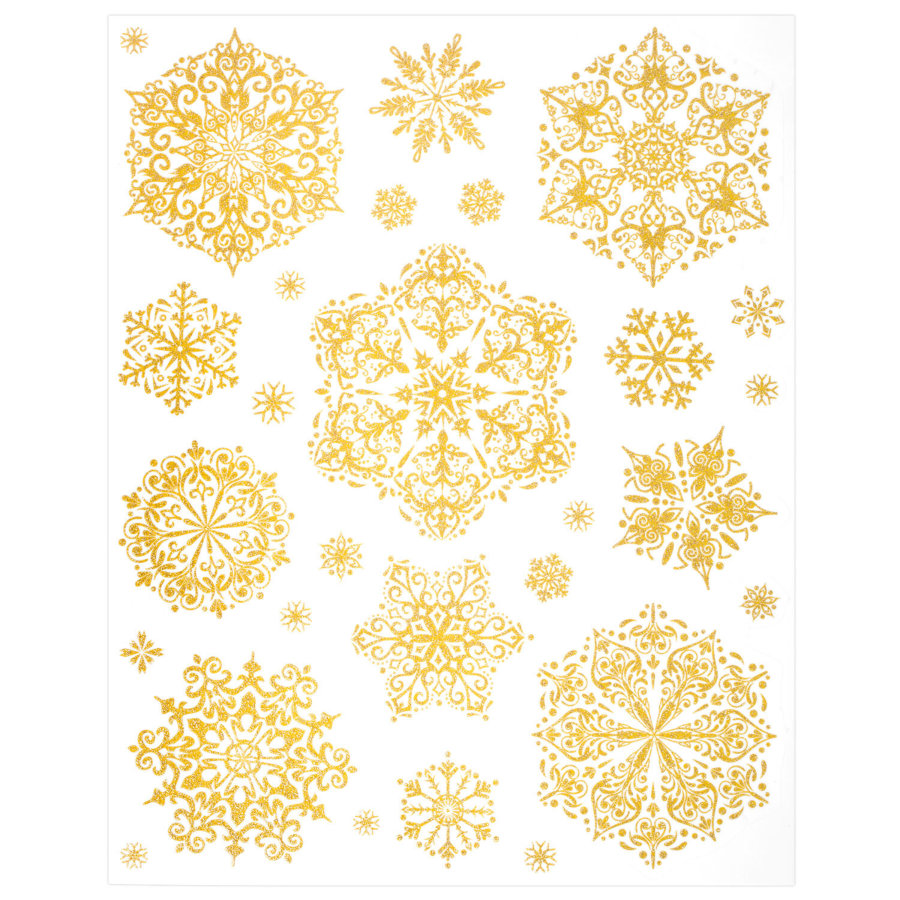 Наклейка для окон, 112 СНЕЖИНОК, КОМПЛЕКТ 4 шт., 30х38 см, глиттер, золото, ЗОЛОТАЯ СКАЗКА