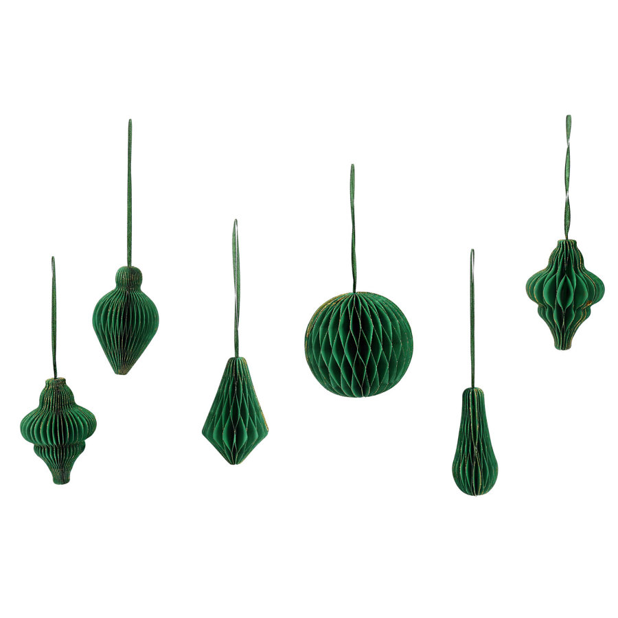 Елочные украшения из бумаги, НАБОР 6 шт., с глиттером, цвет изумрудный, ЗОЛОТАЯ СКАЗКА