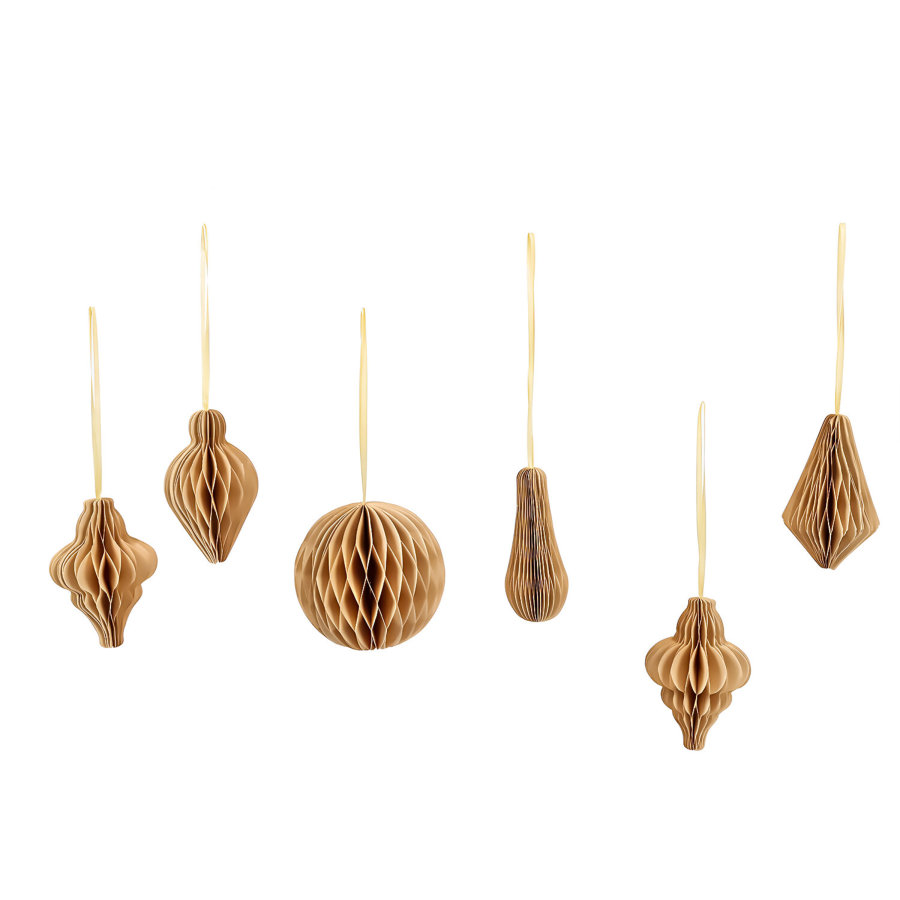 Елочные украшения из бумаги, НАБОР 6 шт., цвет крафт, ЗОЛОТАЯ СКАЗКА