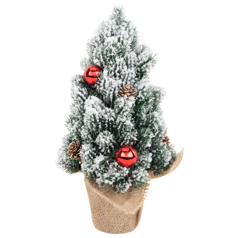 Ель новогодняя искусственная 32 см, заснеженная с декором, литой ПЭТ, ЗОЛОТАЯ СКАЗКА