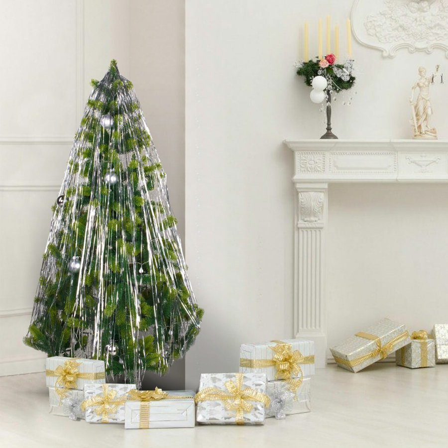 Дождик новогодний, КОМПЛЕКТ 5 штук, ширина 10 см, длина 2 м, серебристый, ЗОЛОТАЯ СКАЗКА