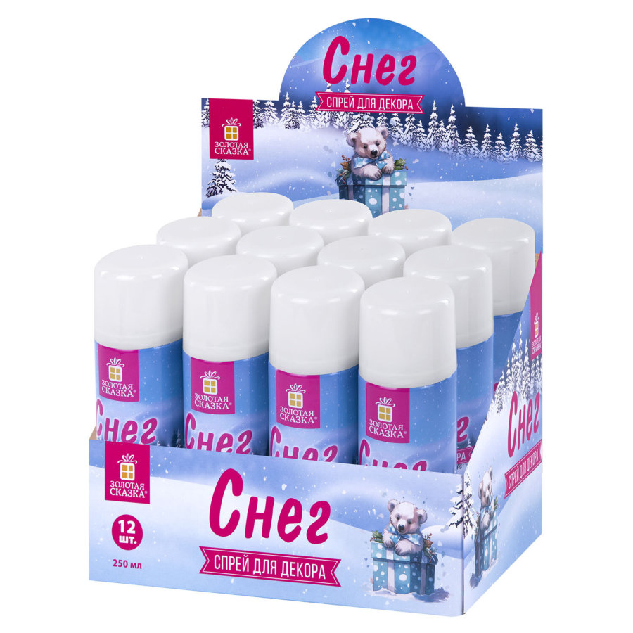 Снег для декорирования в спрее БЕЛЫЙ СНЕГ, 250 мл, 85 г, ЗОЛОТАЯ СКАЗКА