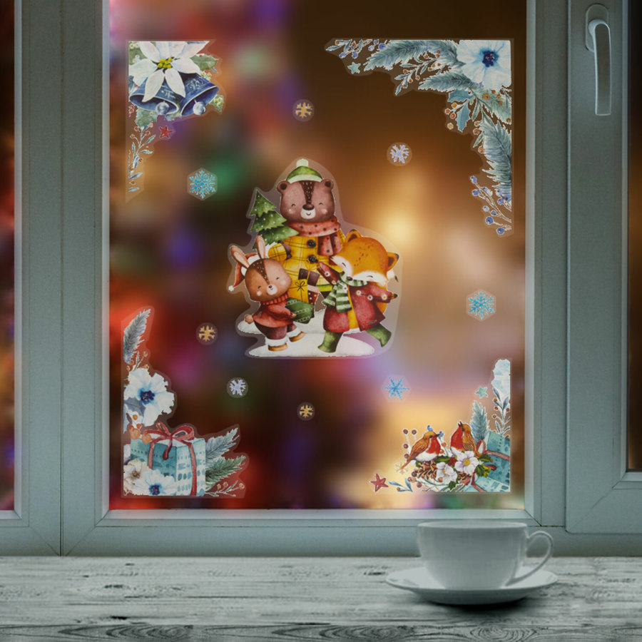 Наклейка для окон (1 штука) двусторонняя МНОГОРАЗОВАЯ 30х38 см, 