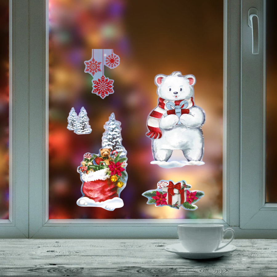 Наклейка для окон (1 штука) двусторонняя МНОГОРАЗОВАЯ 30х38 см, 