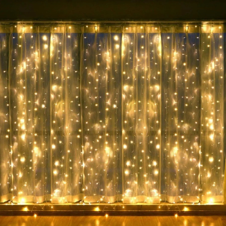 Гирлянда светодиодная 220 LED ламп, размер 300x200cм,тепл.бел,8 реж.