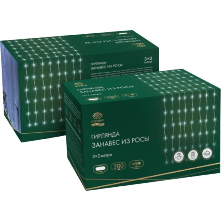Гирлянда светодиодная ДОЖДЬ ИЗ РОСЫ 3х2м,200LED,бел,IP20,USB+пул.упр