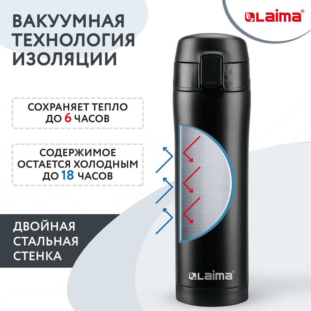 Термокружка 470 мл из нержавеющей стали SUS304, безграничный черный матовый, LAIMA