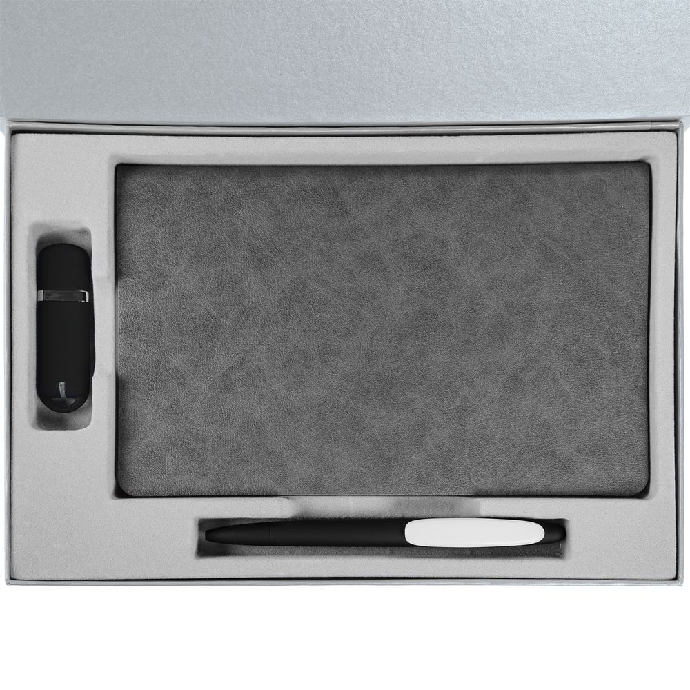 Коробка Silk с ложементом под ежедневник 13x21 см флешку и ручку ver. 2 серая