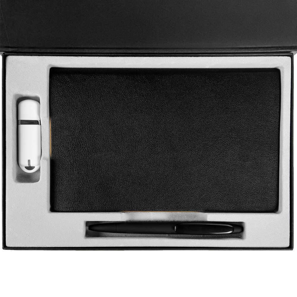 Коробка Silk с ложементом под ежедневник 13x21 см флешку и ручку ver. 2 черная