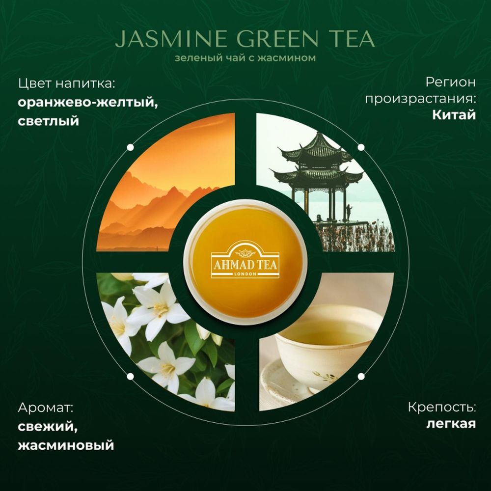 Чай Ahmad Green Jasmine Tea, зеленый, 100пак/уп