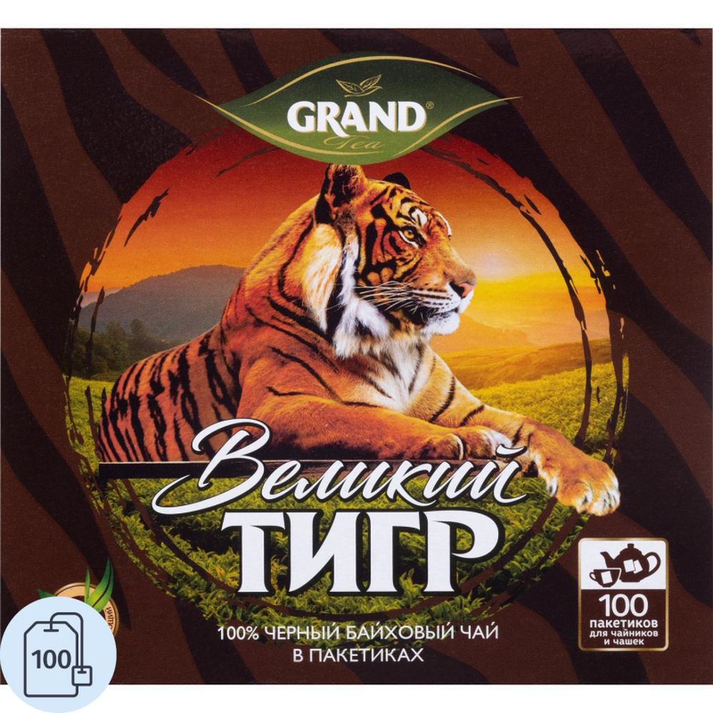 Чай Великий Тигр Отборный Инд. Классич. Чер., 100 пак. для чайных чашек