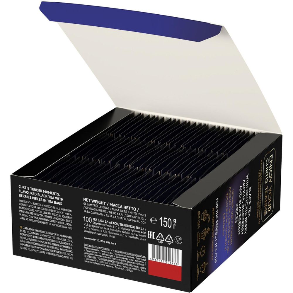 Чай Curtis Tender Moments черный со вк. черники, ежев. и мяты,1,5гх100пак
