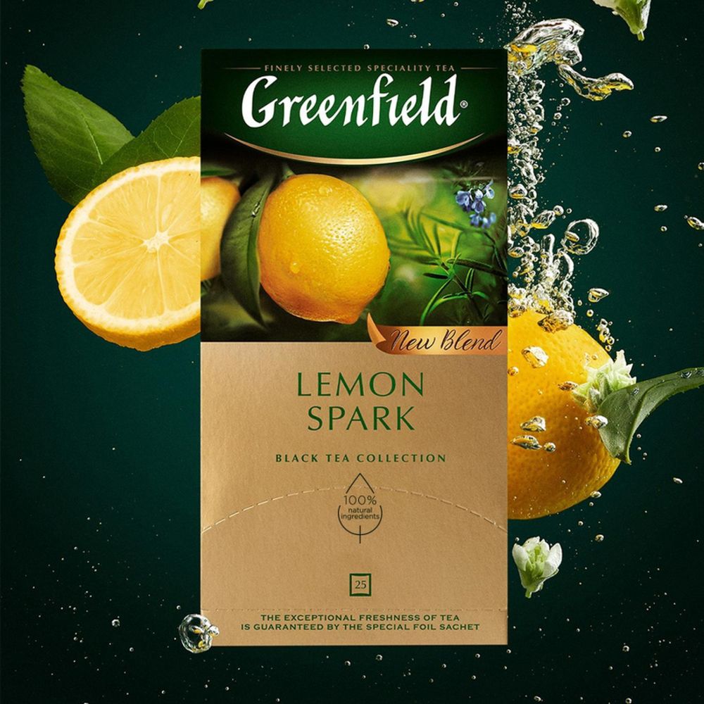 Чай Greenfield Lemon Spark, черный с лимоном, 25 пак/уп