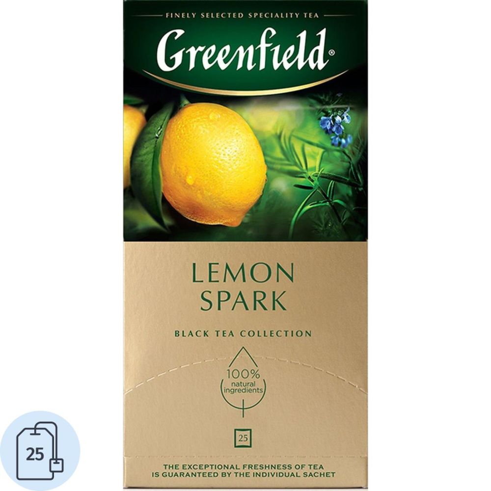 Чай Greenfield Lemon Spark, черный с лимоном, 25 пак/уп