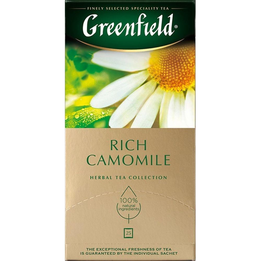Чай Greenfield Rich Camomile, травяной из цветков ромашки и сушеных яблок,с ароматом корицы, 25 пак/уп