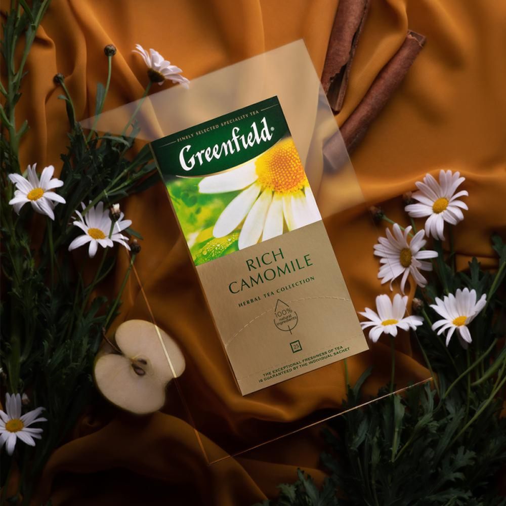 Чай Greenfield Rich Camomile, травяной из цветков ромашки и сушеных яблок,с ароматом корицы, 25 пак/уп