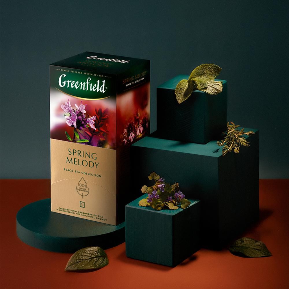 Чай Greenfield Spring Melody, индийский с ароматом мят, смородиновых листьев и чабреца, 25 пак/уп