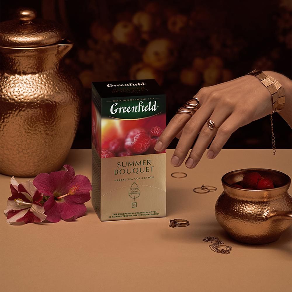Чай Greenfield Summer Bouquet, фруктовый со вкусом малины, 25 пак/уп
