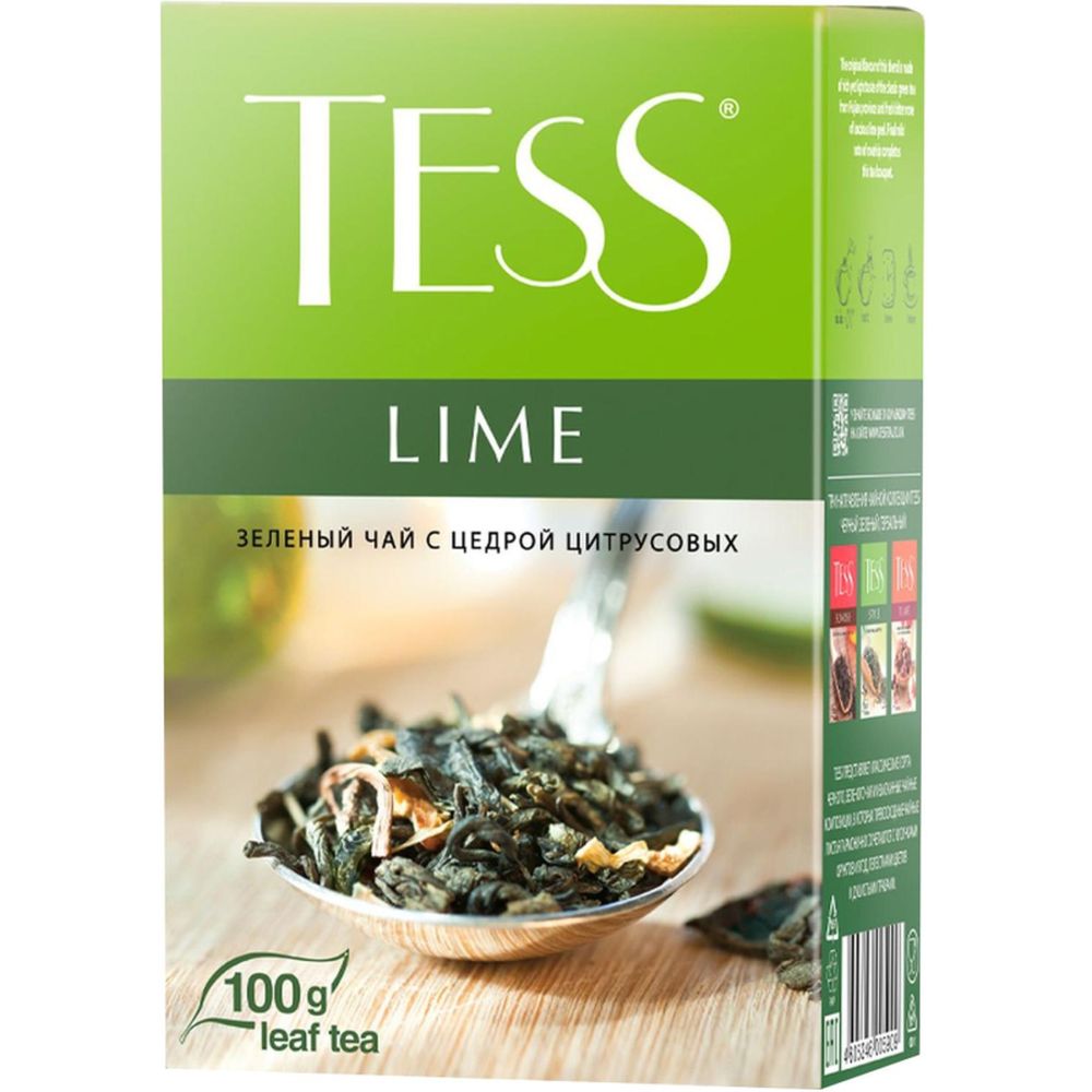 Чай Tess Lime листовой зеленый с добавками,100г 