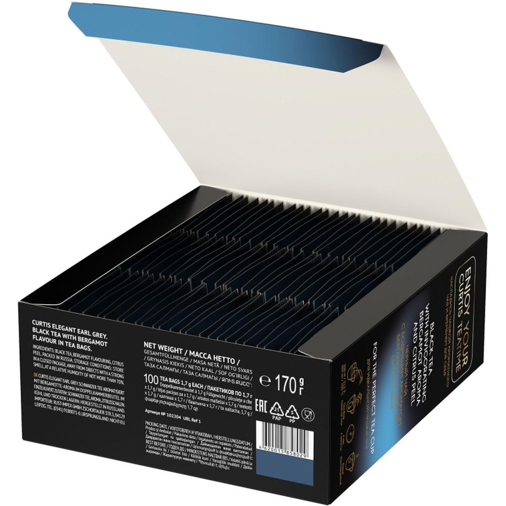 Чай Curtis черный Elegant Earl Grey,ароматизированный,мелкий лист, 100шт/уп