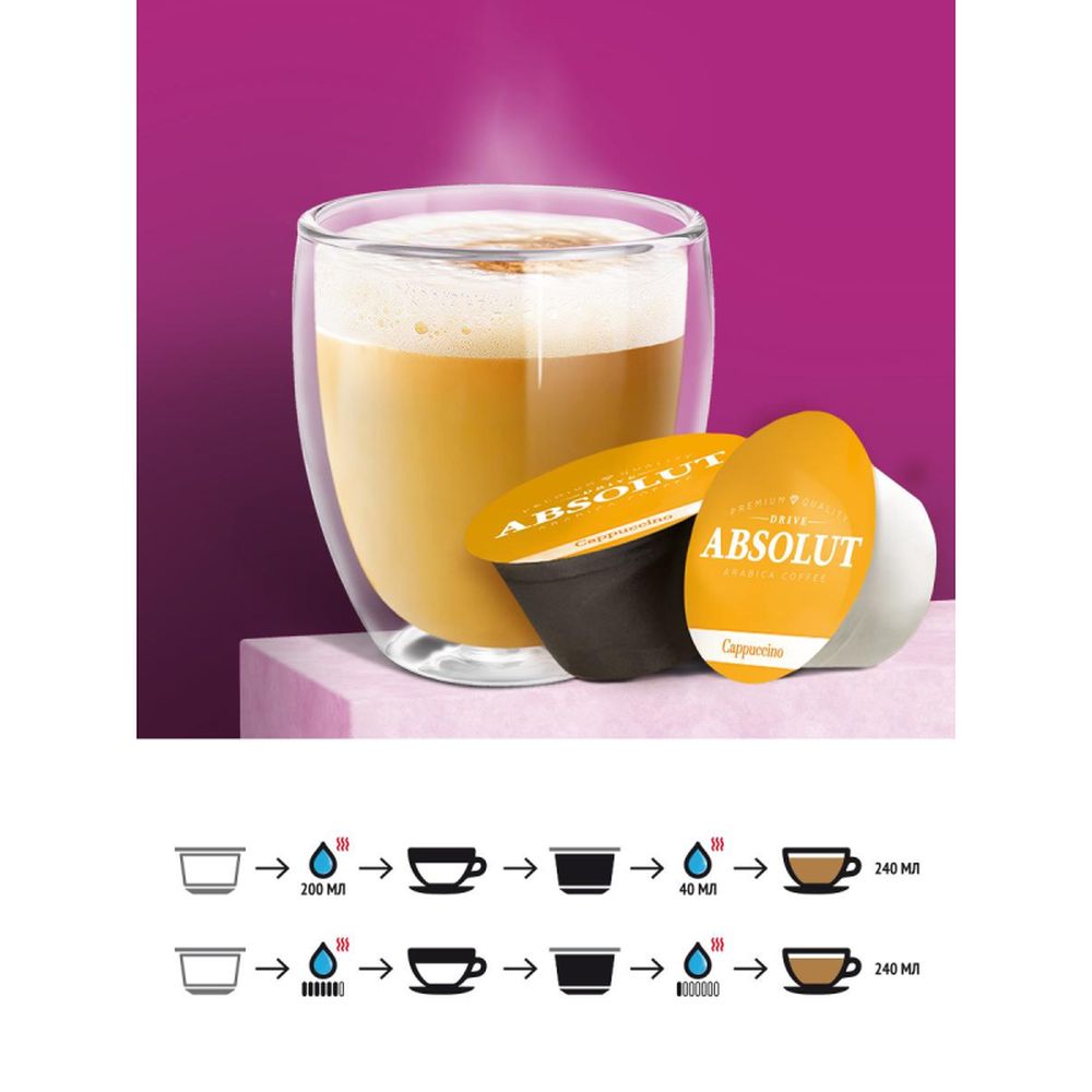 Кофе в капсулах Absolut Drive Cappuccino with milk  (DG), 16кап/уп