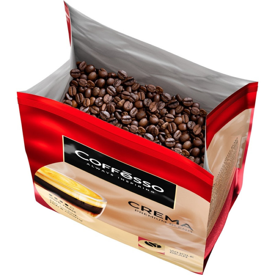 Кофе Coffesso Crema в зернах, Premium Arabica,средняя обжарка, 1кг