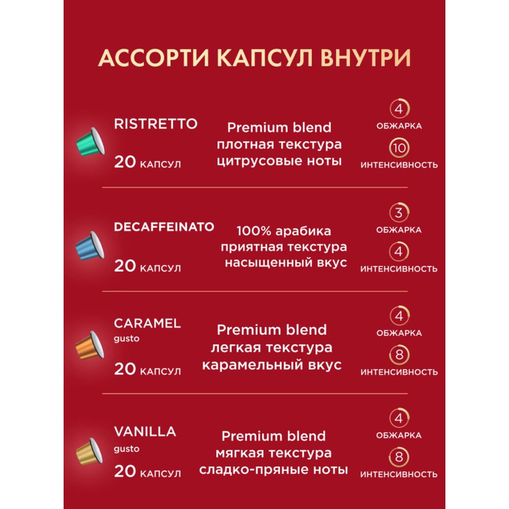 Кофе в капсулах Coffesso Аcсорти 8 вкусов, 80шт 101741