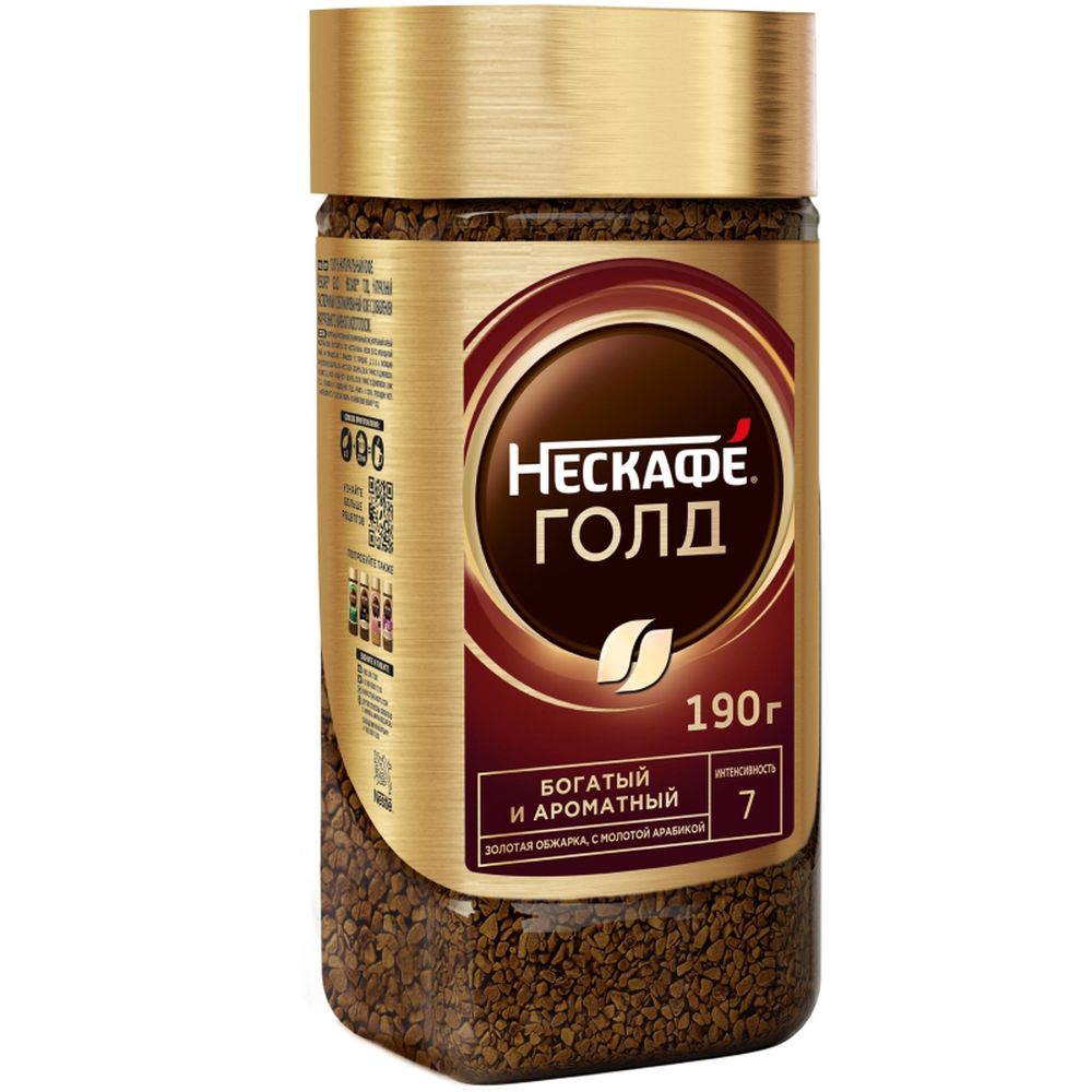 Кофе Nescafe Gold, растворимый, 190 г, стекло