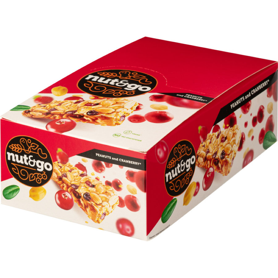 Батончики мюсли Nut N Go с арахисом и клюквой (18 батончиков 42 г) 