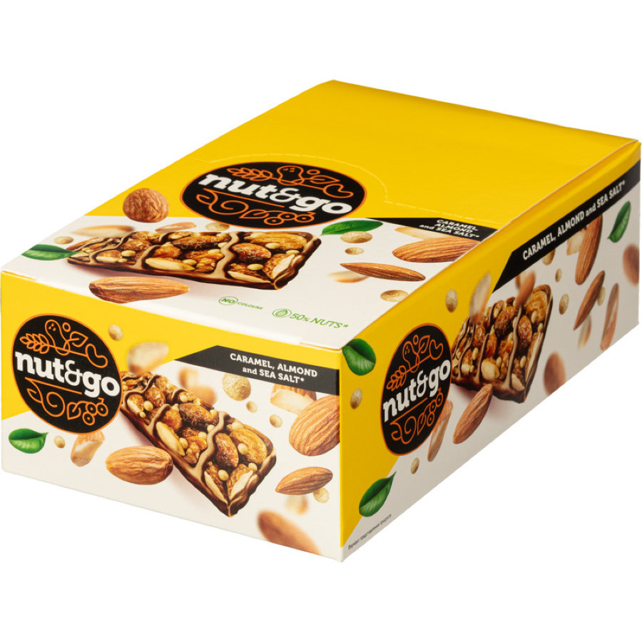 Батончик Nut and Go с миндалем и соленой карамелью (18 батончиков 34 г) 