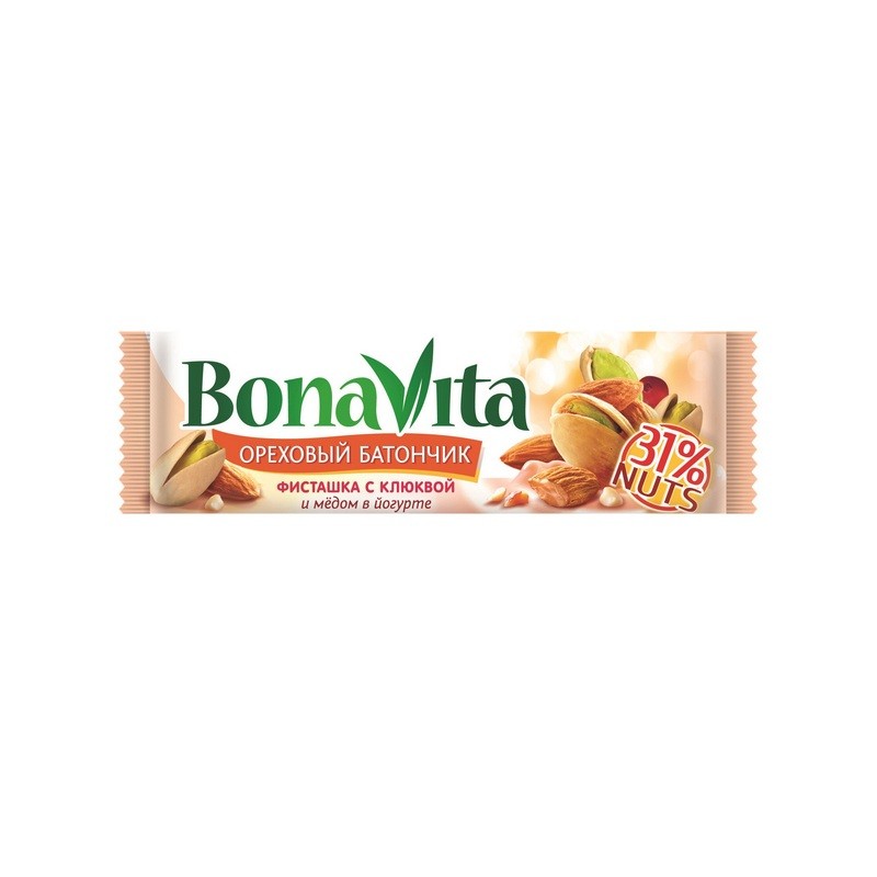 Батончик мюсли Батончик ореховый Bona Vita с фисташками, клюквой и медом 35 гр