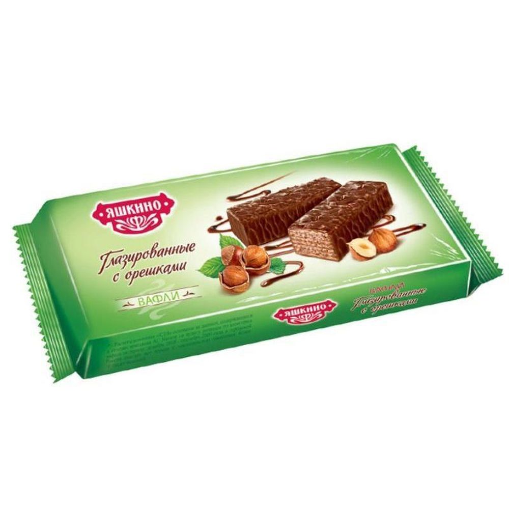 Вафли глазированные с орешками Яшкино 200г 