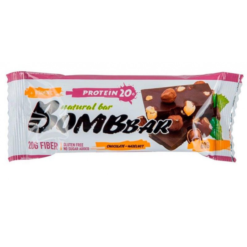 Батончик Bombbar  неглазированный с протеином Шоколад-фундук, 60г