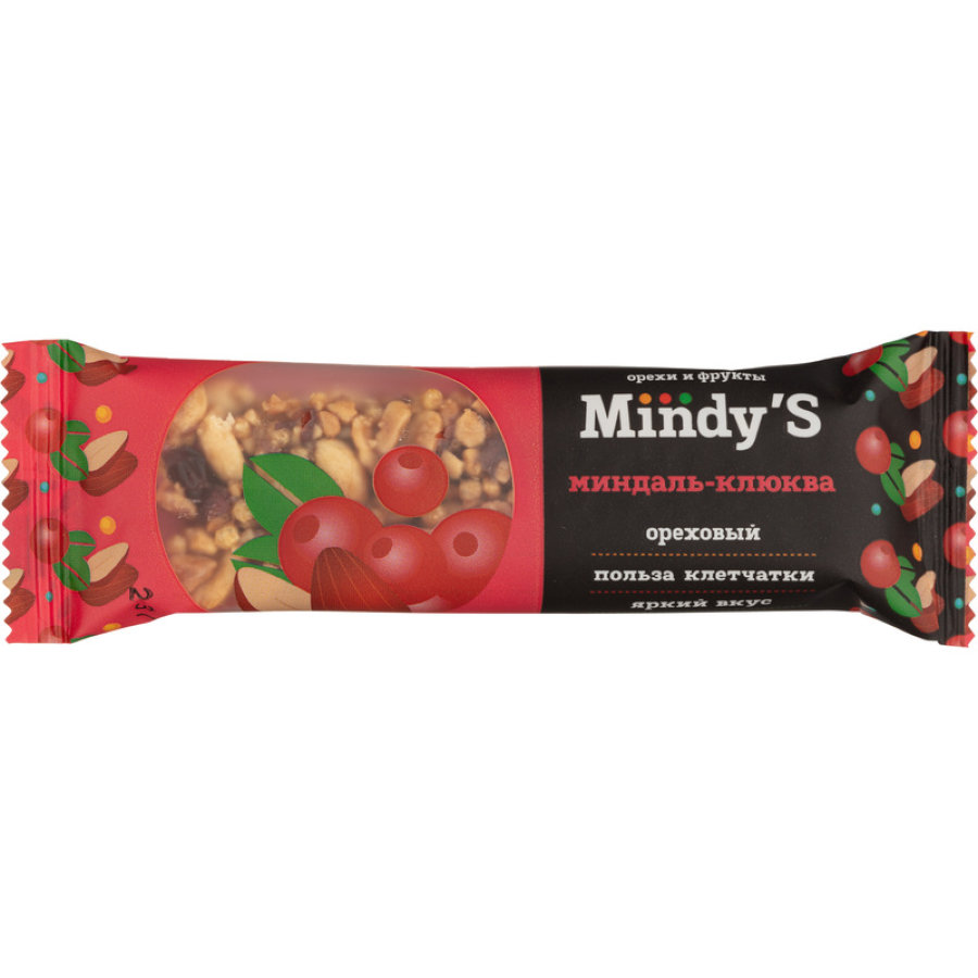 Батончик глазированный MindyS Миндаль-Клюква, 30штx35г