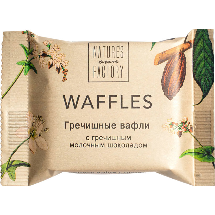 Вафли Natures own factory гречишные с греч. молочным  шок., 20гx18шт/уп