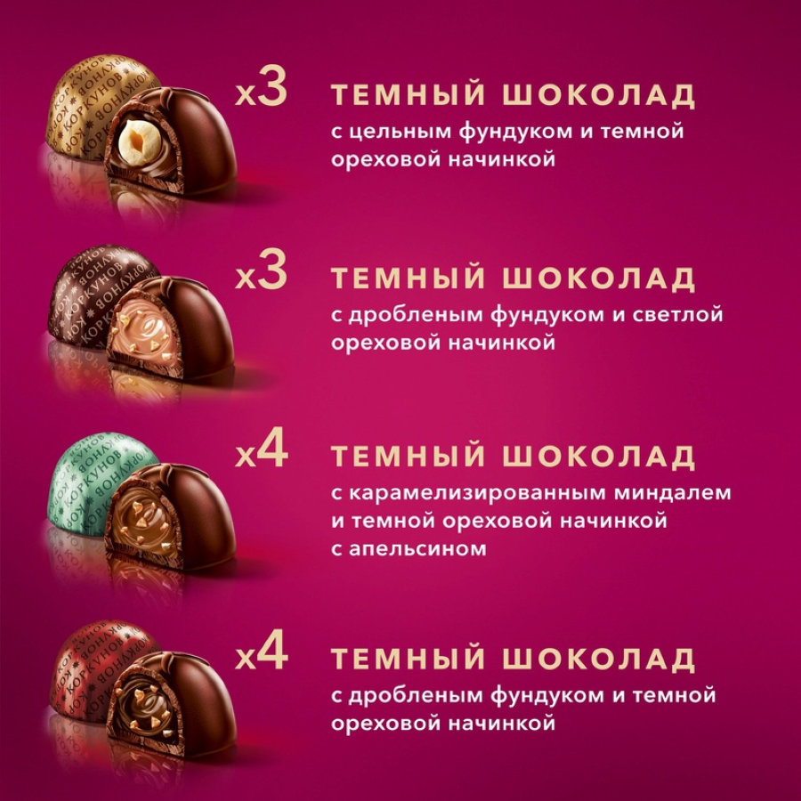 Конфеты шоколадные А.Коркунов коллекция темный и молочный шоколад, 256г