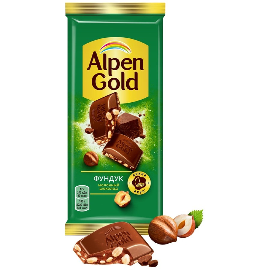 Шоколад Alpen Gold плитка молоч.с фунд., 85г