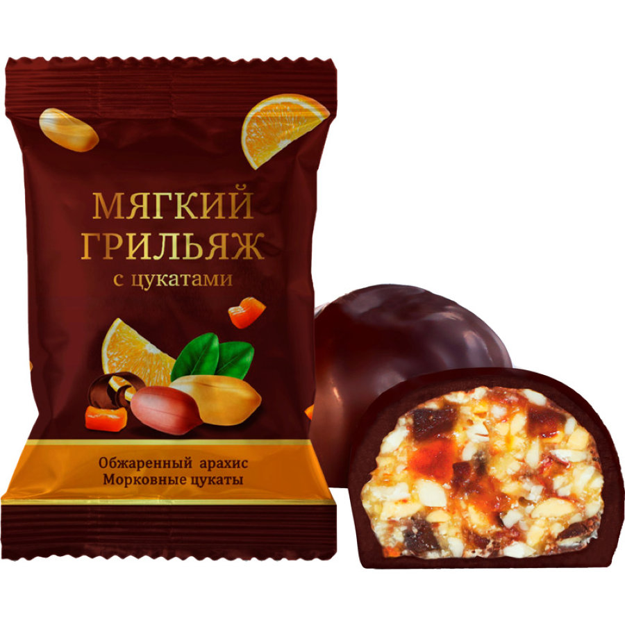 Конфеты шоколадные Мягкий грильяж с цукатами, 500г