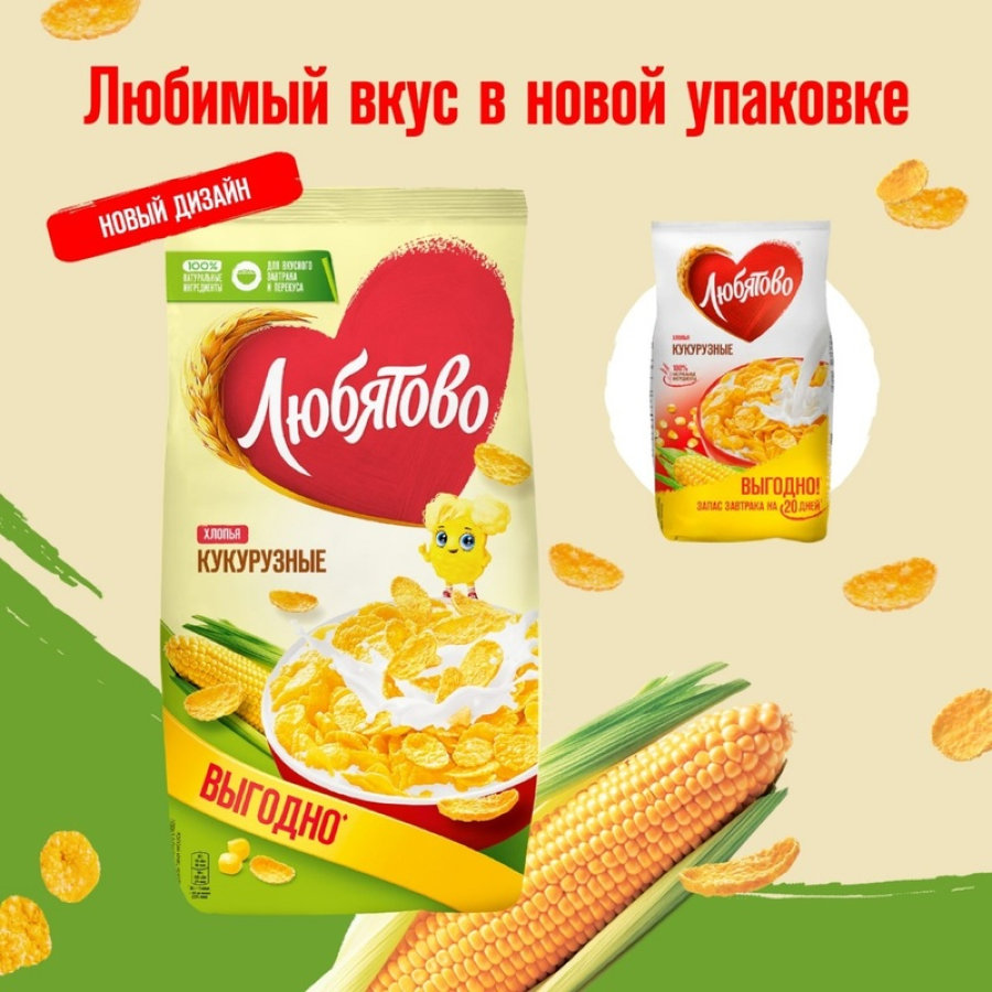 Завтрак хлопья кукурузные Любятово, 600г