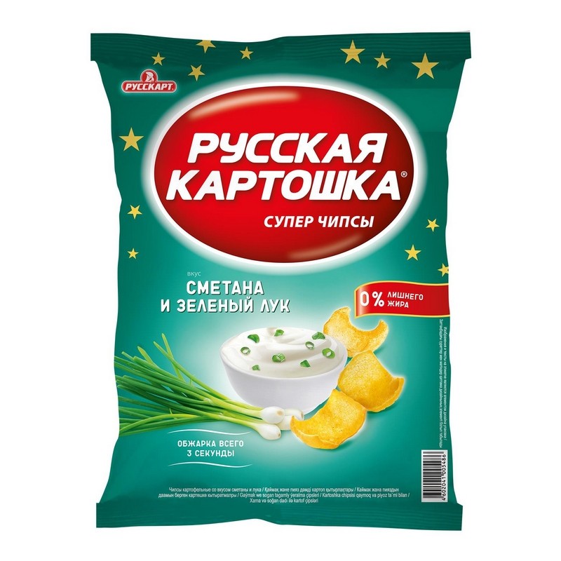 Чипсы Русская картошка со вкусом сметаны и лука, 80г
