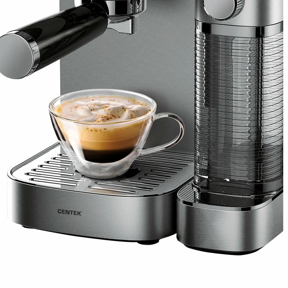 Кофеварка рожковая CENTEK CT-1170, 1350 Вт, объем 1,3 л, 20 бар, автоматический капучинатор, серая