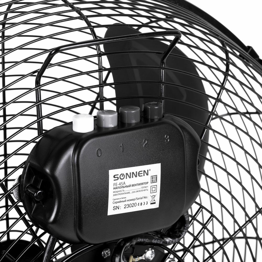 Вентилятор напольный ПОВЫШЕННОЙ МОЩНОСТИ SONNEN FE-45A, d=45 см, 120 Вт, 3 скорости, черный