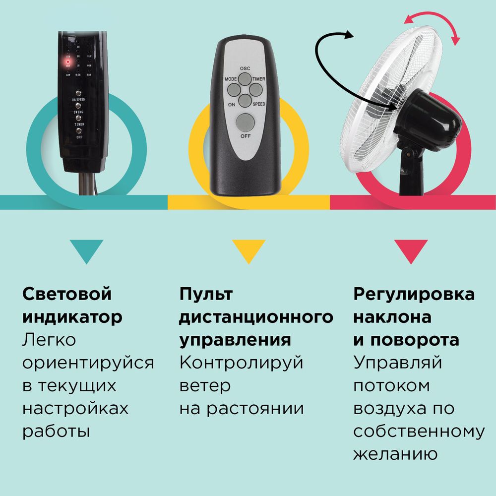 Вентилятор напольный, 3 режима, пульт ДУ, SONNEN TF-45W-40-520, d=40 см, 45 Вт, белый, 454788, F
