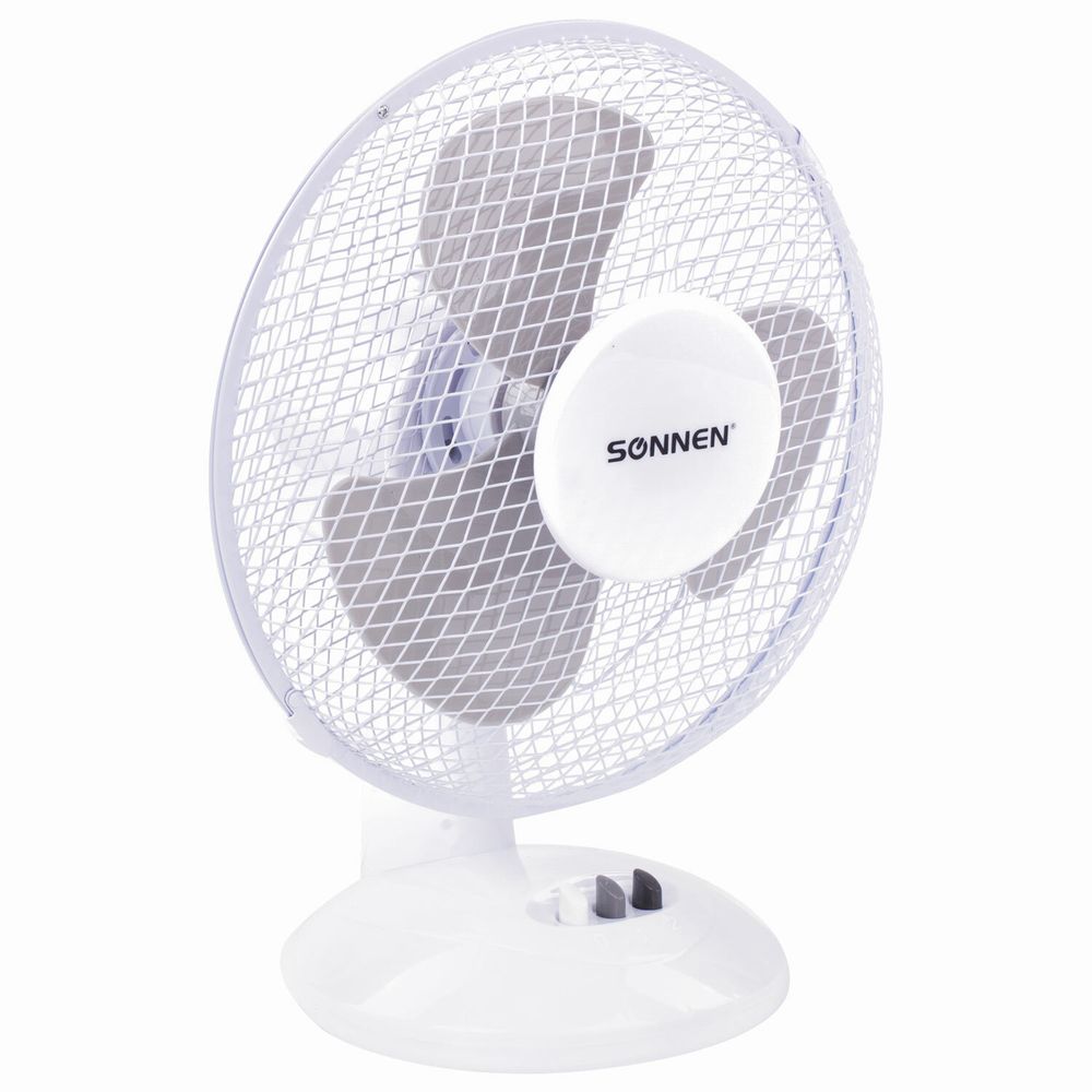 Вентилятор настольный SONNEN FT23-B6, d=23 см, 25 Вт, на подставке, 2 скоростных режима, белый/серый