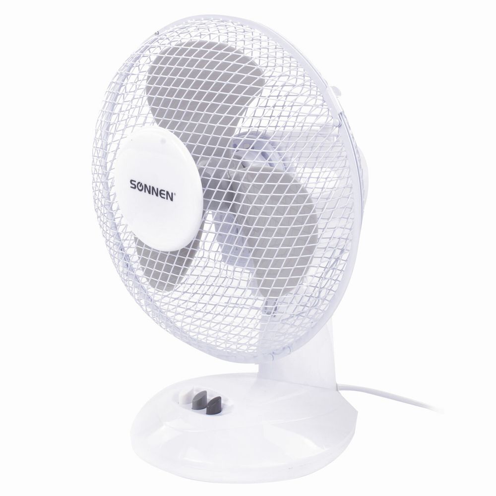 Вентилятор настольный SONNEN FT23-B6, d=23 см, 25 Вт, на подставке, 2 скоростных режима, белый/серый