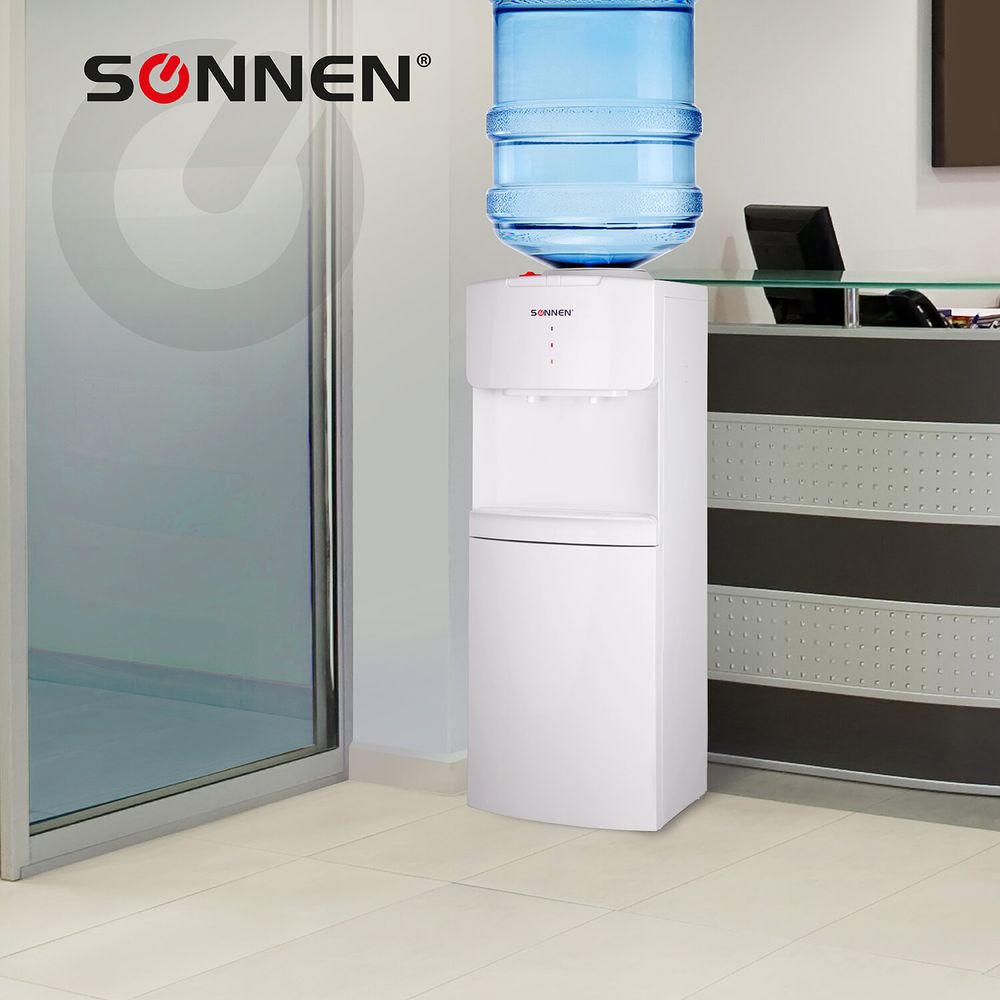Кулер водораздатчик БЕЗ НАГРЕВА И ОХЛАЖДЕНИЯ, SONNEN FS-02N, напольный, 2 крана, белый