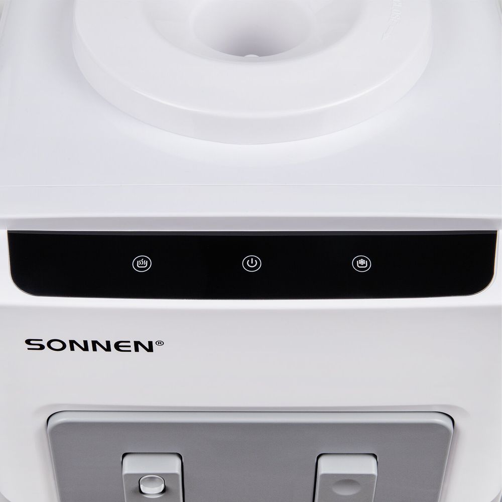 Кулер для воды SONNEN FSC-02AC, напольный, НАГРЕВ/ОХЛАЖДЕНИЕ КОМПРЕССОР, шкаф, 2 крана, белый