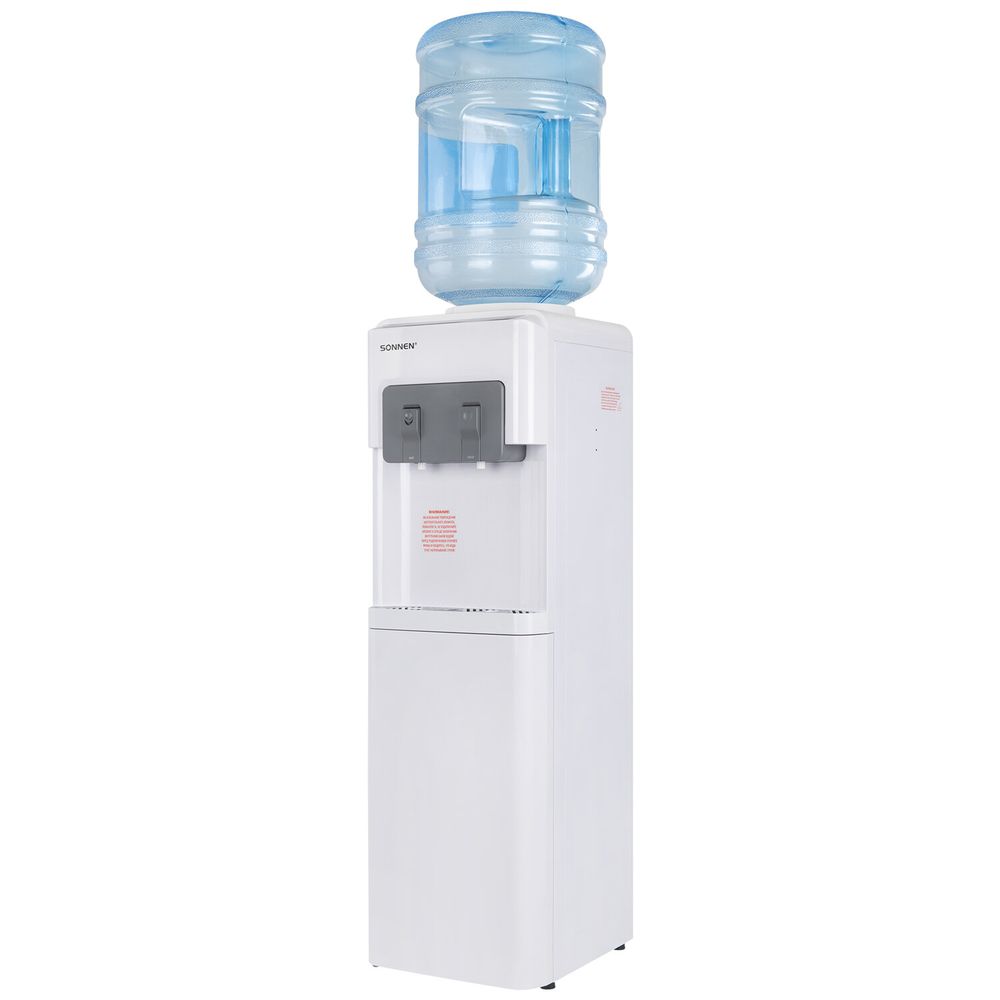 Кулер для воды SONNEN FSC-02AC, напольный, НАГРЕВ/ОХЛАЖДЕНИЕ КОМПРЕССОР, шкаф, 2 крана, белый