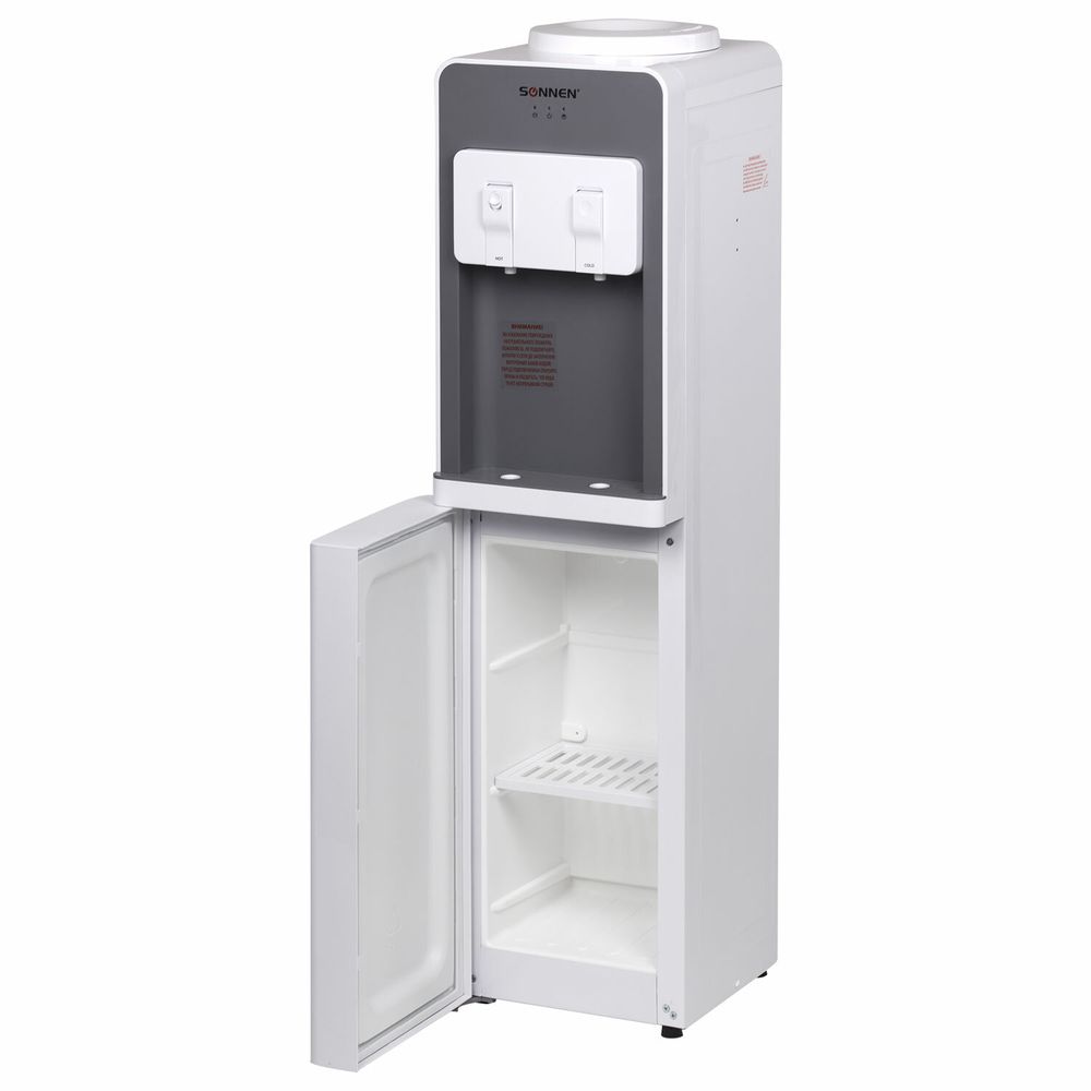 Кулер для воды SONNEN FSC-02BA, напольный, НАГРЕВ/ОХЛАЖДЕНИЕ КОМПРЕССОР, шкаф, 2 крана, серый
