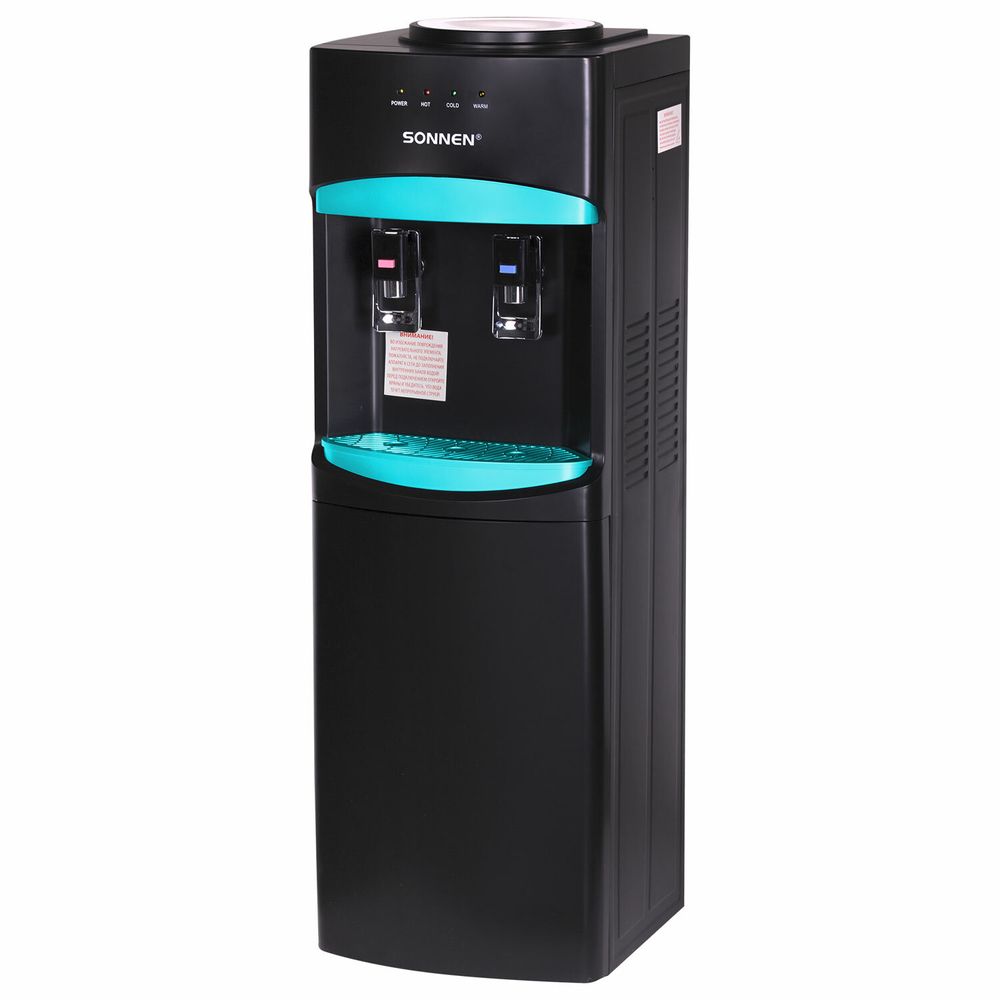 Кулер для воды SONNEN FSC-02W TURBO напольный, ТУРБОНАГРЕВ/ОХЛАЖДЕНИЕ КОМПРЕССОРНОЕ, шкаф, 2 крана, черный